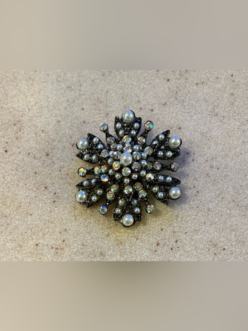 Vintage-Inspired Pearl & Crystal Snowflake Brooch - White